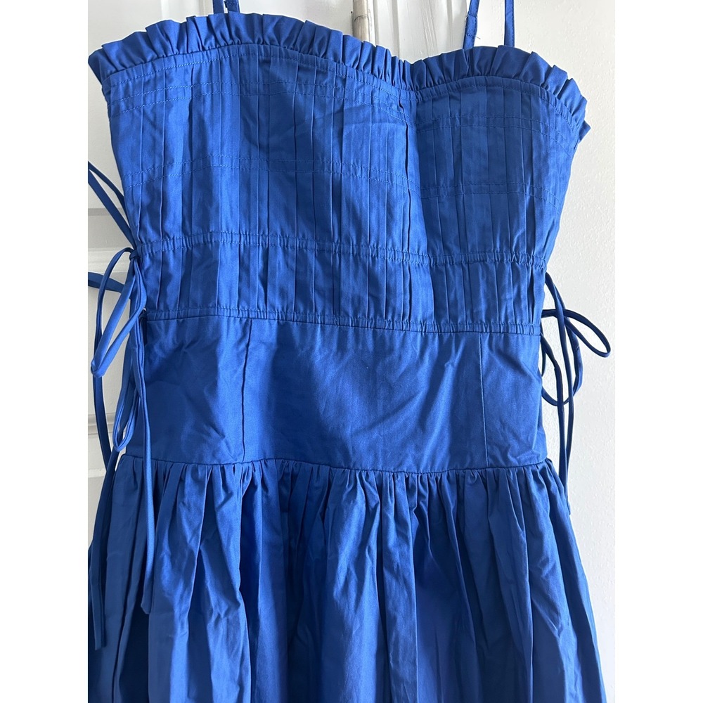 Tuckernuck Moon River Blue Cotton Poplin Midi Dress Side Tie Smocked Back Large - Picture 2 of 5
